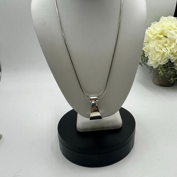 Sterling Silver Mexico Lg Abstract modern Pendant MD28V Snake Chain Necklace - Picture 11 of 13